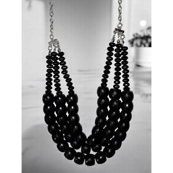 Sopfia & Kate Jewelry Set with Black Faceted Beads and Silver-Tone Metal Chain - Picture 3 of 5